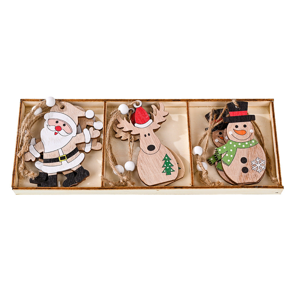 New Christmas Decorations Cartoon Santa Claus Combination Pendant Wooden Car Christmas Tree Decoration Accessories