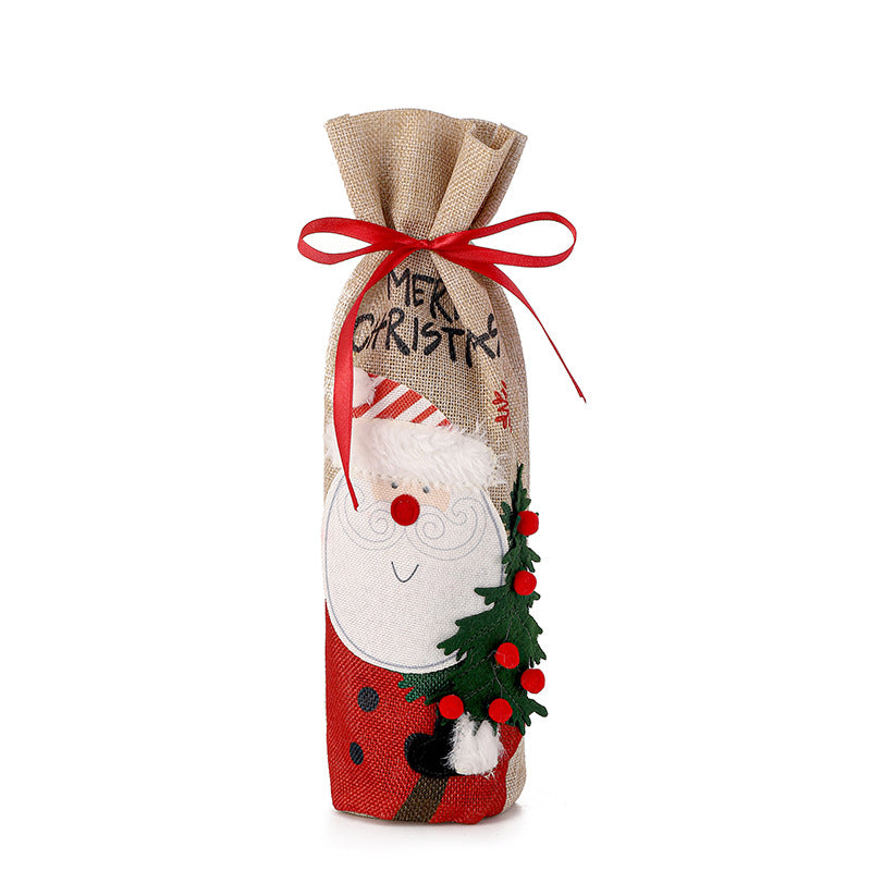 Christmas linen Santa snowman red wine set table wine bottle bag red wine bag Christmas wine bottle set accessories