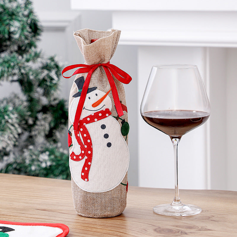 Christmas linen Santa snowman red wine set table wine bottle bag red wine bag Christmas wine bottle set accessories
