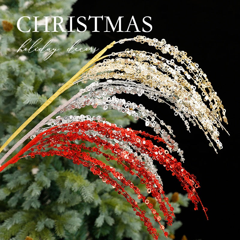 American Christmas Decoration Gold Red Christmas Tree Decoration Handmade DIY Accessories Sparkle Glitter Tinsel Branch Insert