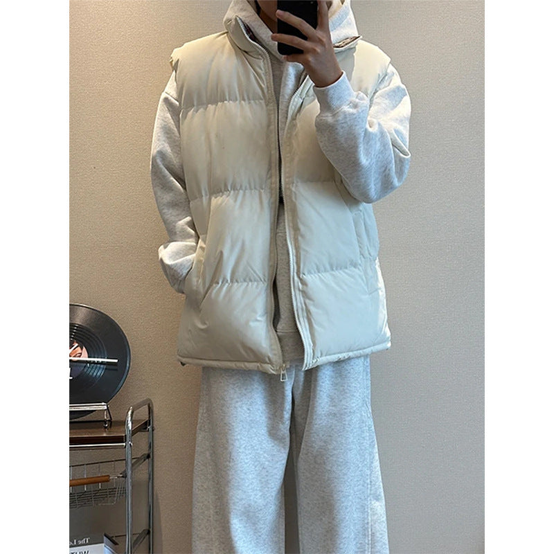 Style Plaid Patchwork Cotton Vest Unisex Autumn/Winter Quilted Thickened Sleeveless Jacket Stand Collar Cotton Coat Outerwear