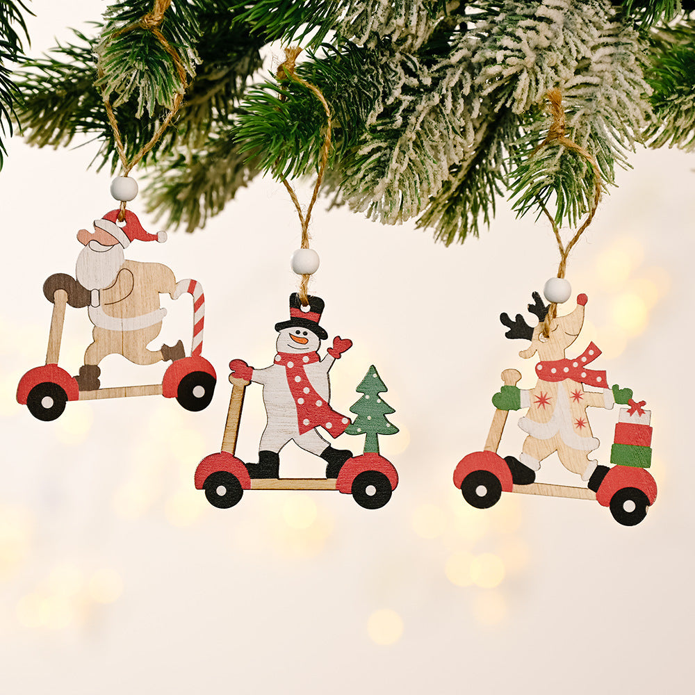 New Christmas Decorations Cartoon Santa Claus Combination Pendant Wooden Car Christmas Tree Decoration Accessories