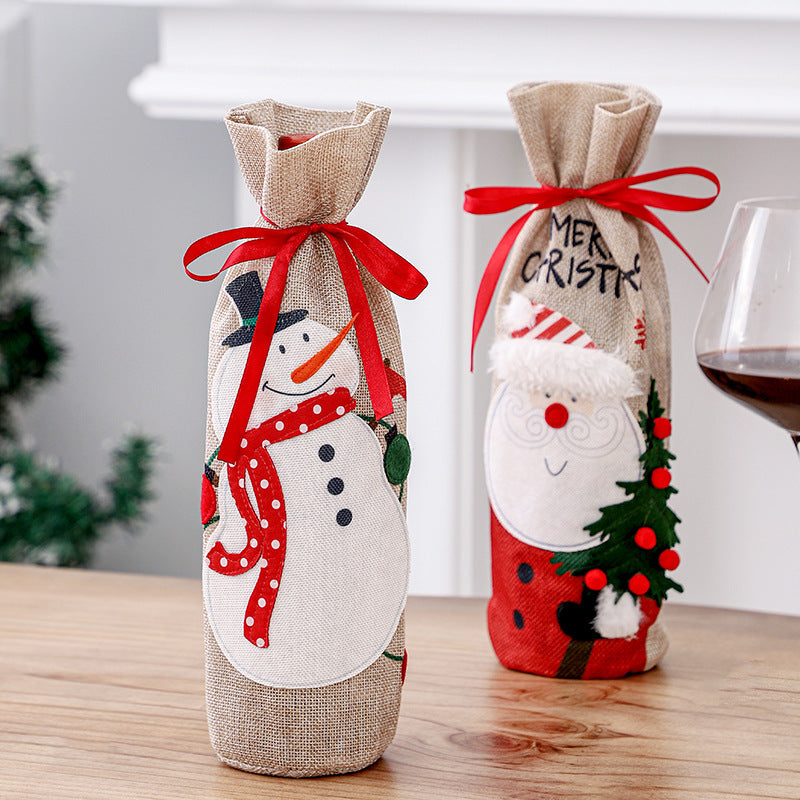 Christmas linen Santa snowman red wine set table wine bottle bag red wine bag Christmas wine bottle set accessories