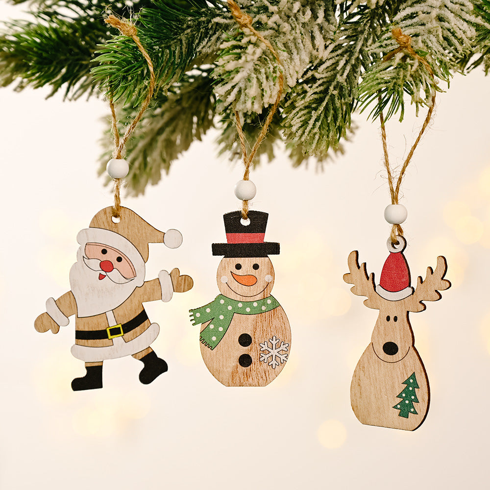 New Christmas Decorations Cartoon Santa Claus Combination Pendant Wooden Car Christmas Tree Decoration Accessories
