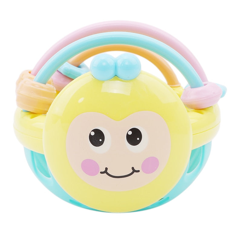 1 Pc Soft Rubber Cartoon Bee Hand Knocking Rattle Dumbbell Baby Early Educational Toys for Kids Preschool Tools Games Gifts