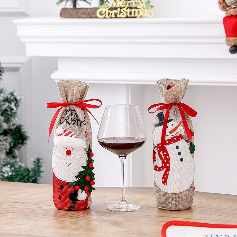 Christmas linen Santa snowman red wine set table wine bottle bag red wine bag Christmas wine bottle set accessories