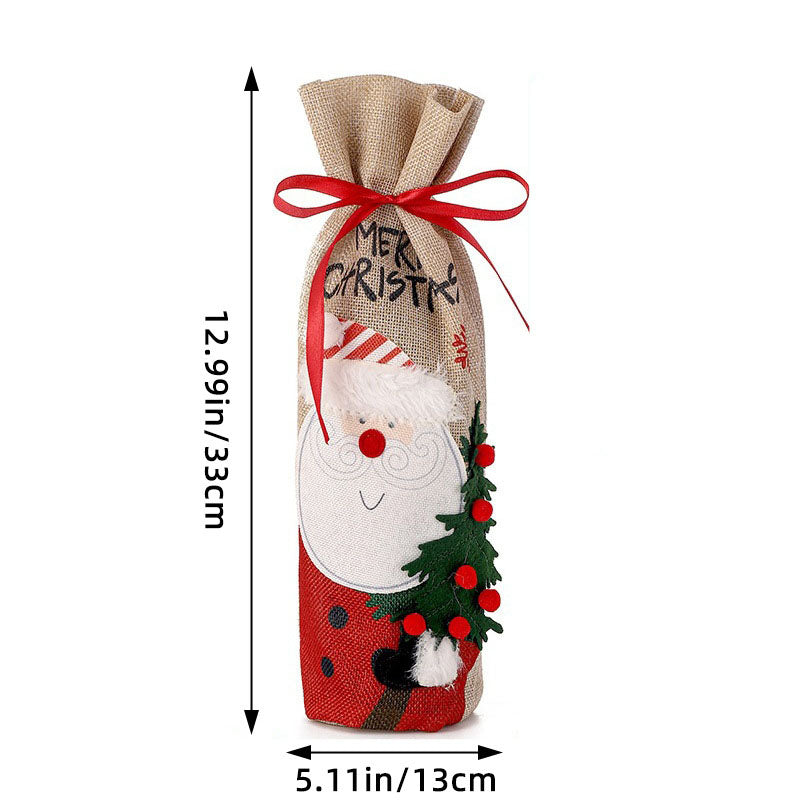 Christmas linen Santa snowman red wine set table wine bottle bag red wine bag Christmas wine bottle set accessories