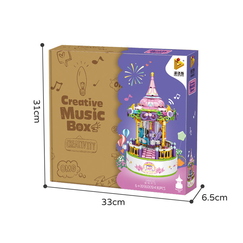 Carousel music box assembly music box ornaments building blocks children's boys and girls toys Christmas gifts