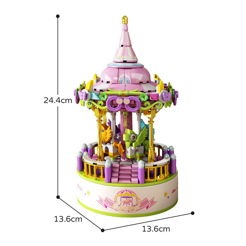 Carousel music box assembly music box ornaments building blocks children's boys and girls toys Christmas gifts