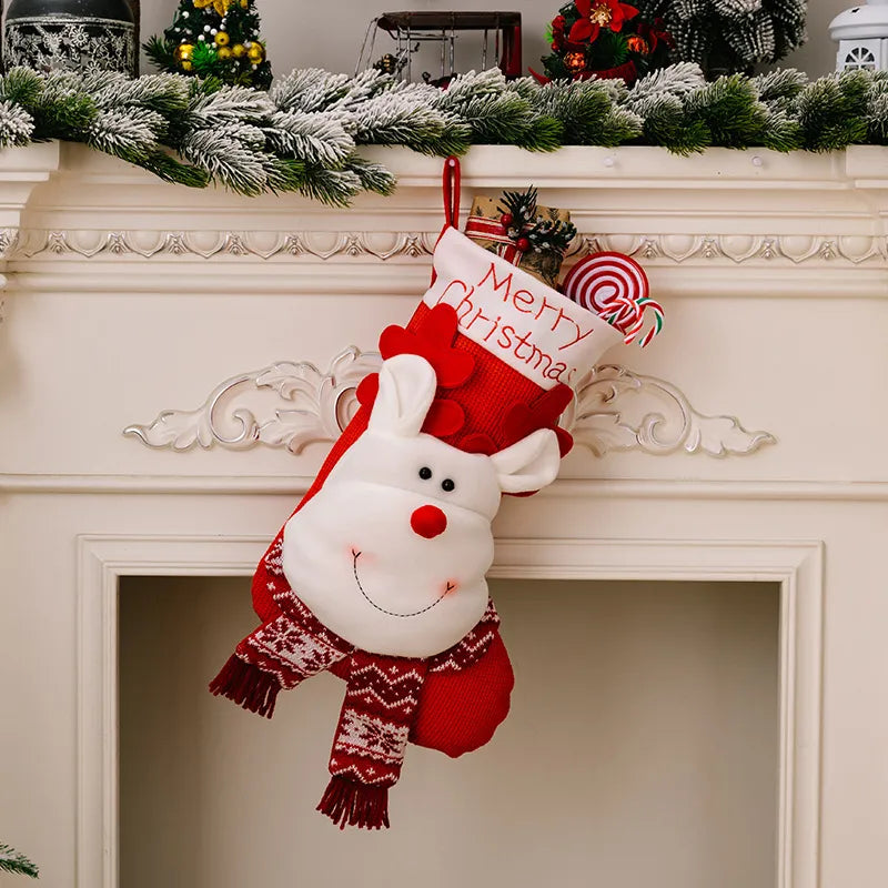 Christmas Decorative Socks 3D Elderly Elk Knitted Socks Children's Gift Bag Red Christmas Socks