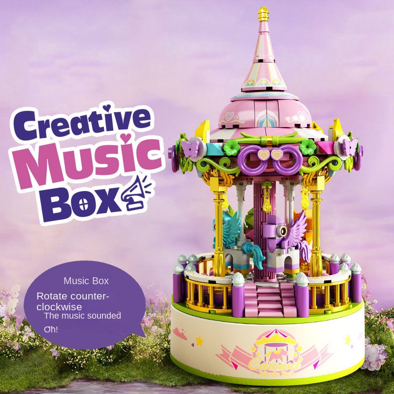 Carousel music box assembly music box ornaments building blocks children's boys and girls toys Christmas gifts