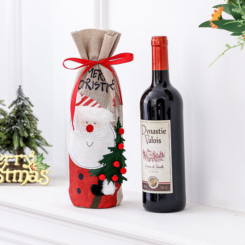 Christmas linen Santa snowman red wine set table wine bottle bag red wine bag Christmas wine bottle set accessories