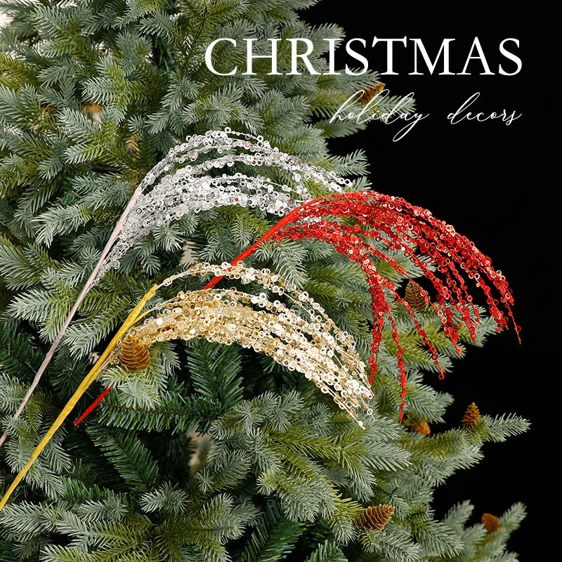 American Christmas Decoration Gold Red Christmas Tree Decoration Handmade DIY Accessories Sparkle Glitter Tinsel Branch Insert