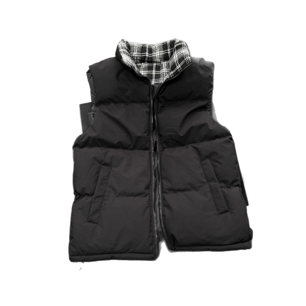 Style Plaid Patchwork Cotton Vest Unisex Autumn/Winter Quilted Thickened Sleeveless Jacket Stand Collar Cotton Coat Outerwear