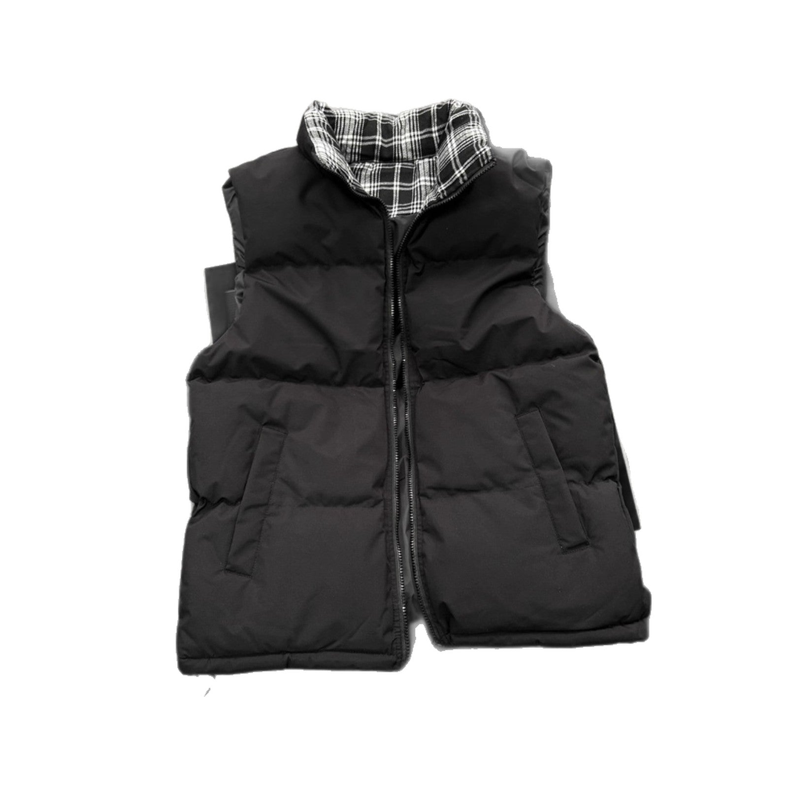 Style Plaid Patchwork Cotton Vest Unisex Autumn/Winter Quilted Thickened Sleeveless Jacket Stand Collar Cotton Coat Outerwear