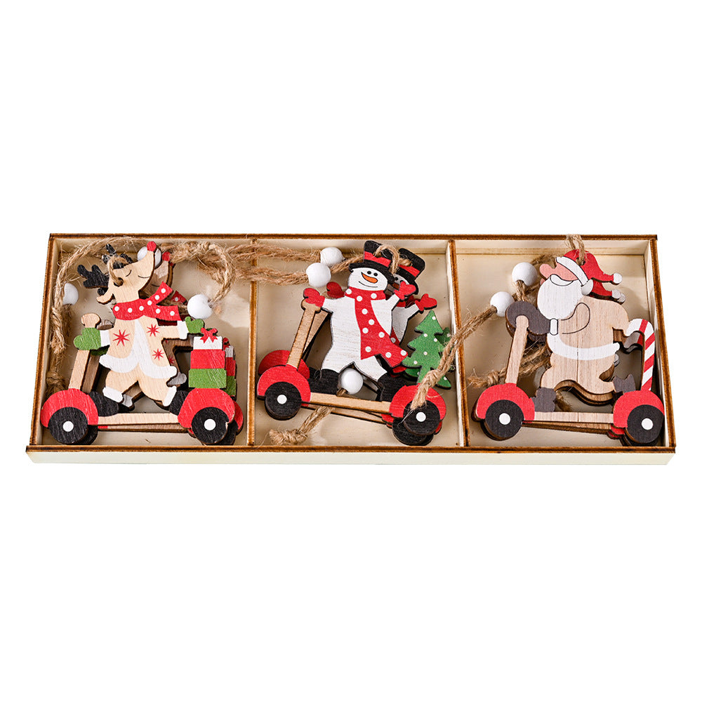 New Christmas Decorations Cartoon Santa Claus Combination Pendant Wooden Car Christmas Tree Decoration Accessories