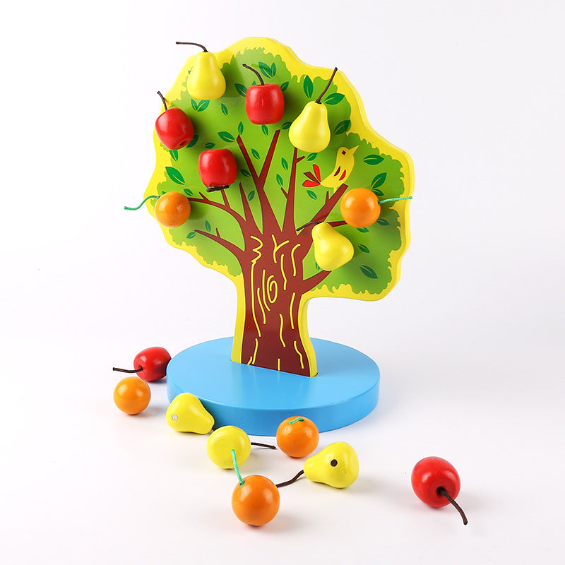 Children's Wooden Early Education Magnetic Fruit Tree 1-2-3 Years Old Baby Counting Games Benefit Intelligence Happy Orchard Toys